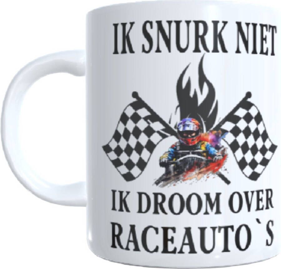 Looster-art&design Bedrukte koffie beker Ik snurk niet ik droom over raceauto`s thee mok Racen Racing