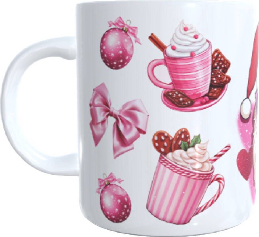 Looster-art&design Bedrukte koffie beker kerst christmas pink kerstman roze