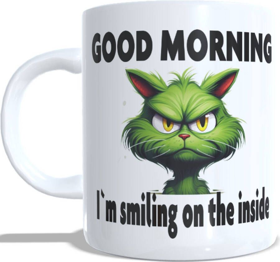 Looster-art&design Bedrukte koffie beker spreuk good morning grumpy cat kat