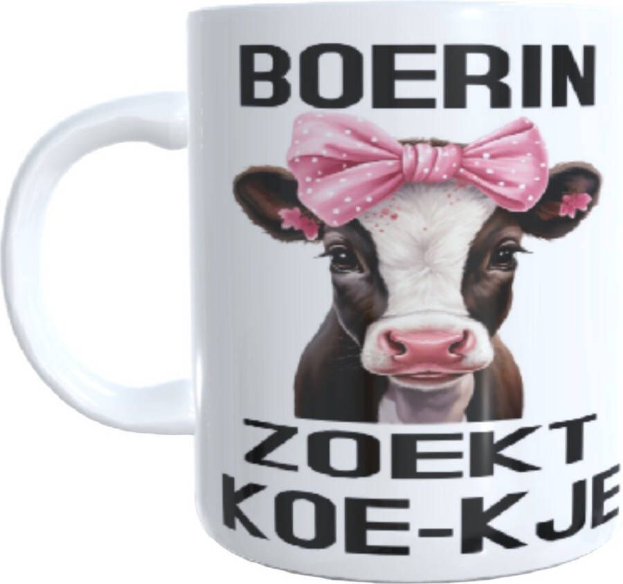 Looster-art&design Bedrukte koffie beker thee mok boer boerin zoekt koe-kje boerderij