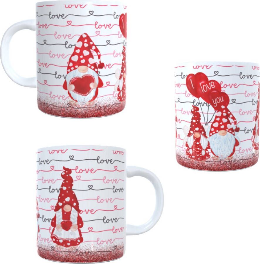 Looster-art&design Bedrukte koffie beker thee mok gnomes kabouters tekst I love you