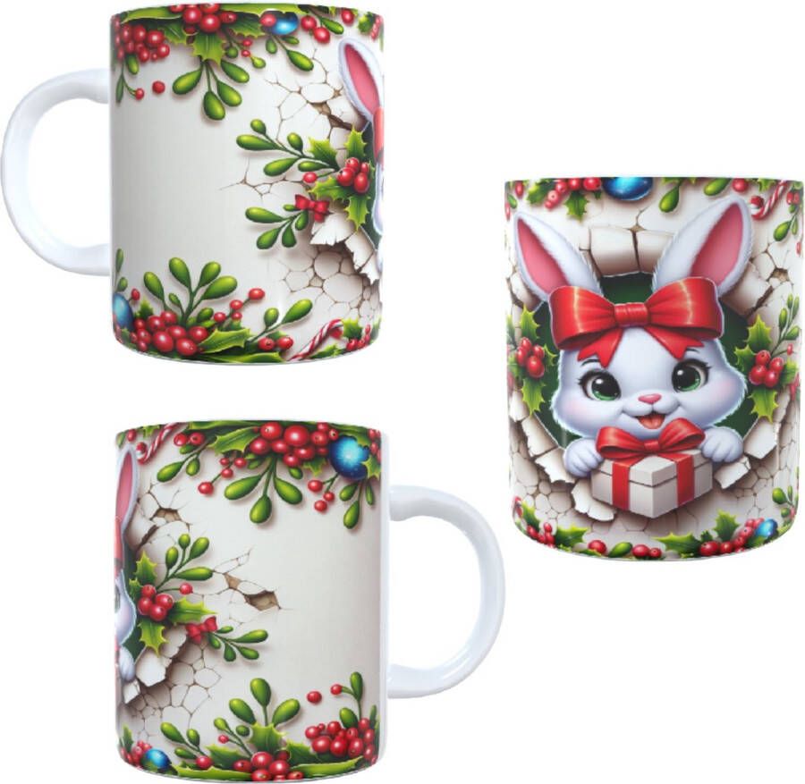 Looster-art&design Bedrukte koffie beker thee mok kerst haas haasje