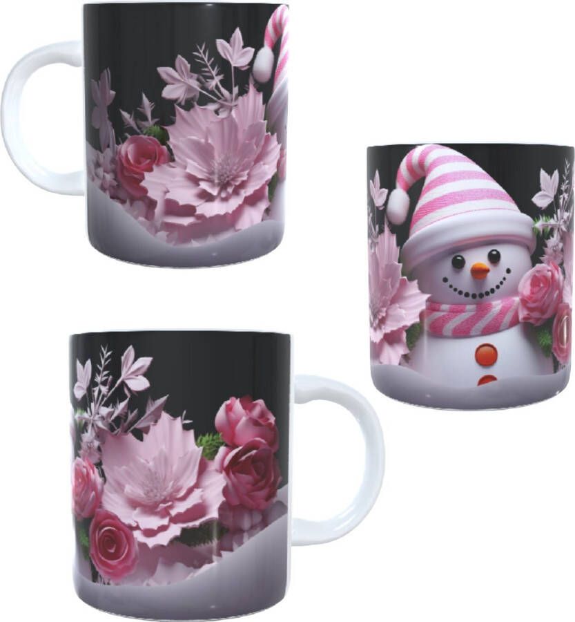 Looster-art&design Bedrukte koffie beker thee mok sneeuwpop winter kerst