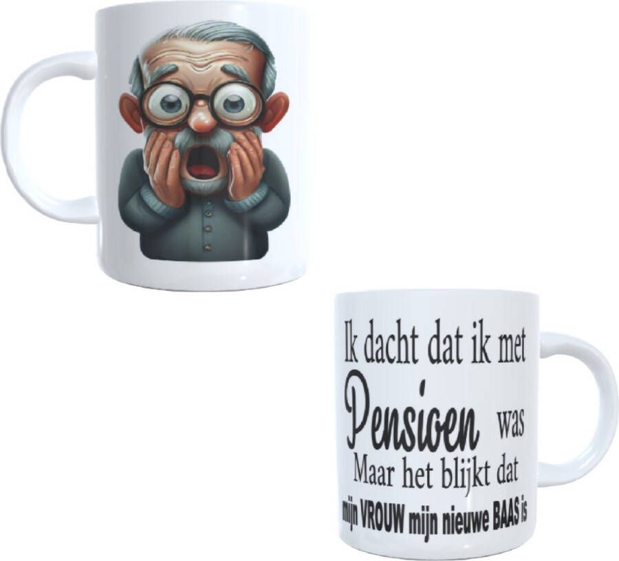 Looster-art&design Bedrukte koffie beker thee mok Tekst pensioen baas