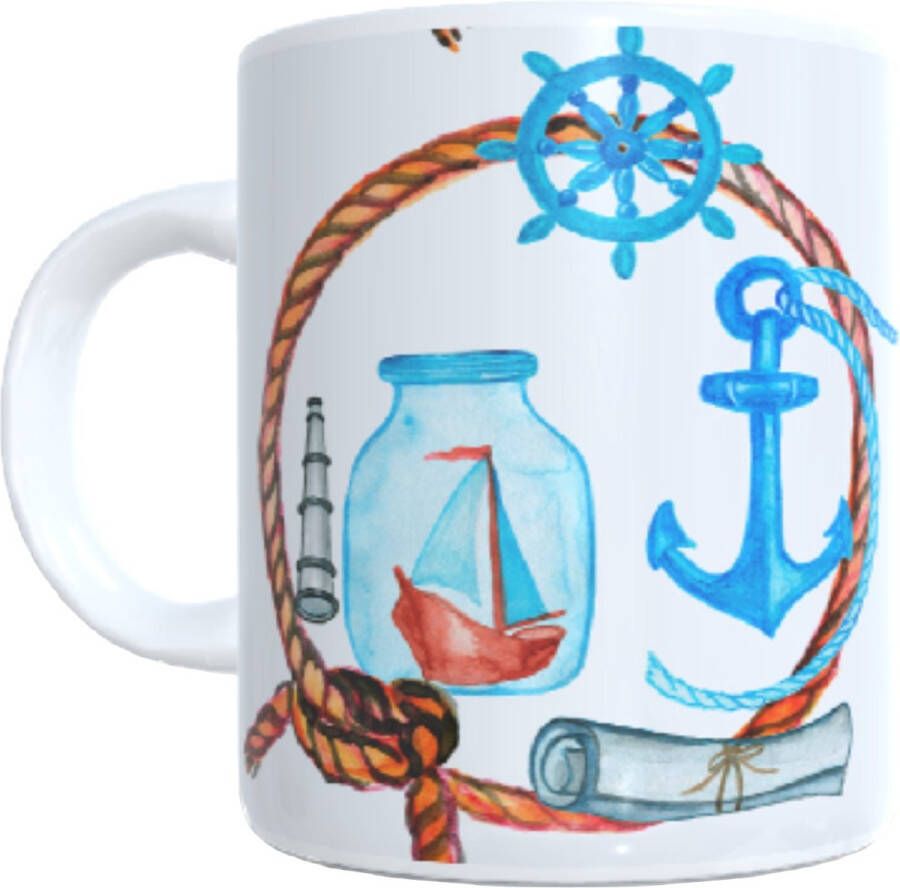 Looster-art&design Bedrukte koffie beker zee sailer zeilboot schip anker