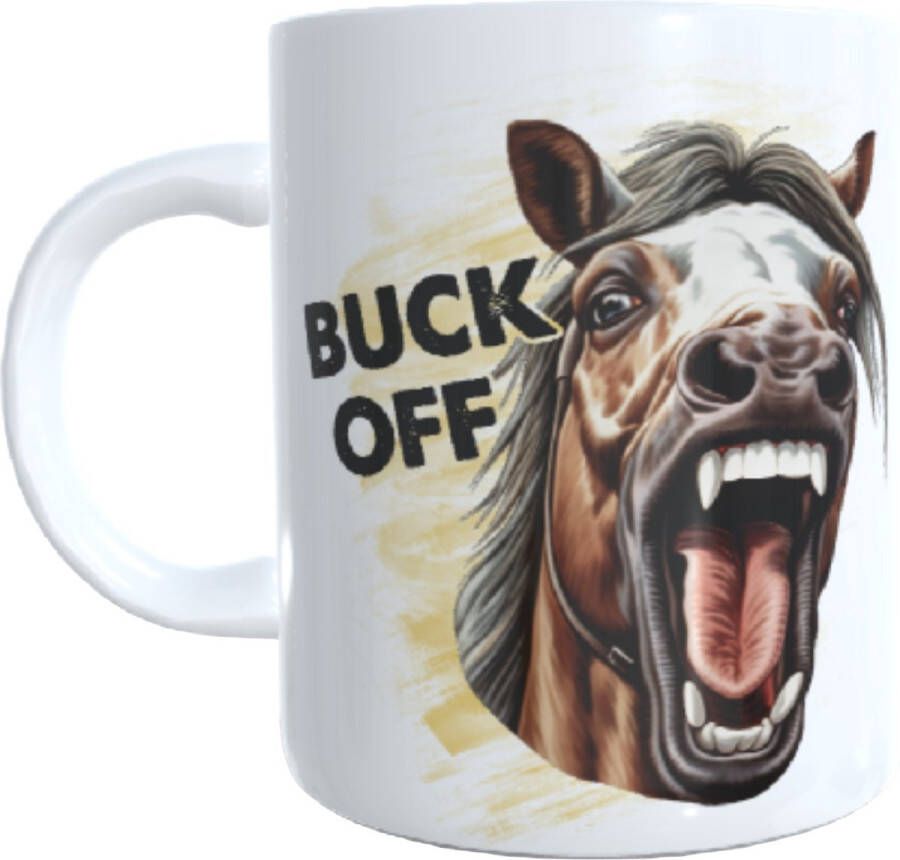 Looster-art&design Grappige koffie beker thee mok paard spreuk buck off horse