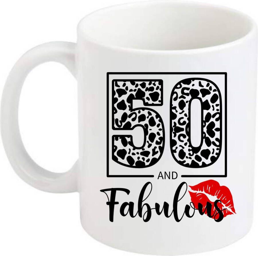 Looster-art&design Koffie beker 50 jaar fabulous geweldig -verjaardag sarah