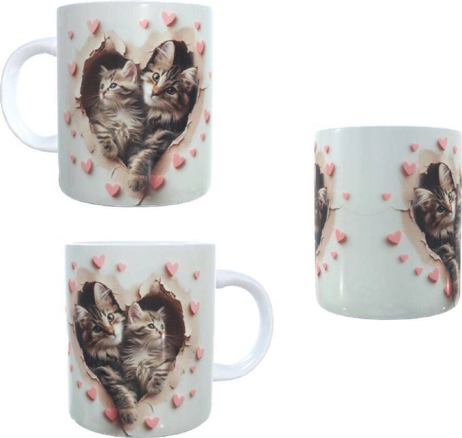 Looster-art&design Koffie beker thee mok afbeelding poesjes met hartjes