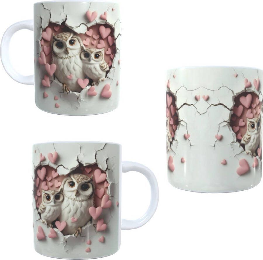 Looster-art&design Koffie beker thee mok afbeelding uiltjes met hartjes