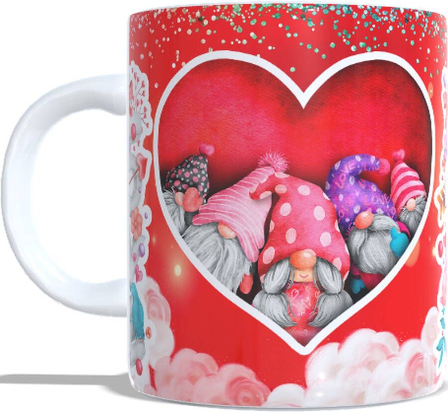 Looster-art&design Koffie beker thee mok gnomes- kabouters liefde 3d love