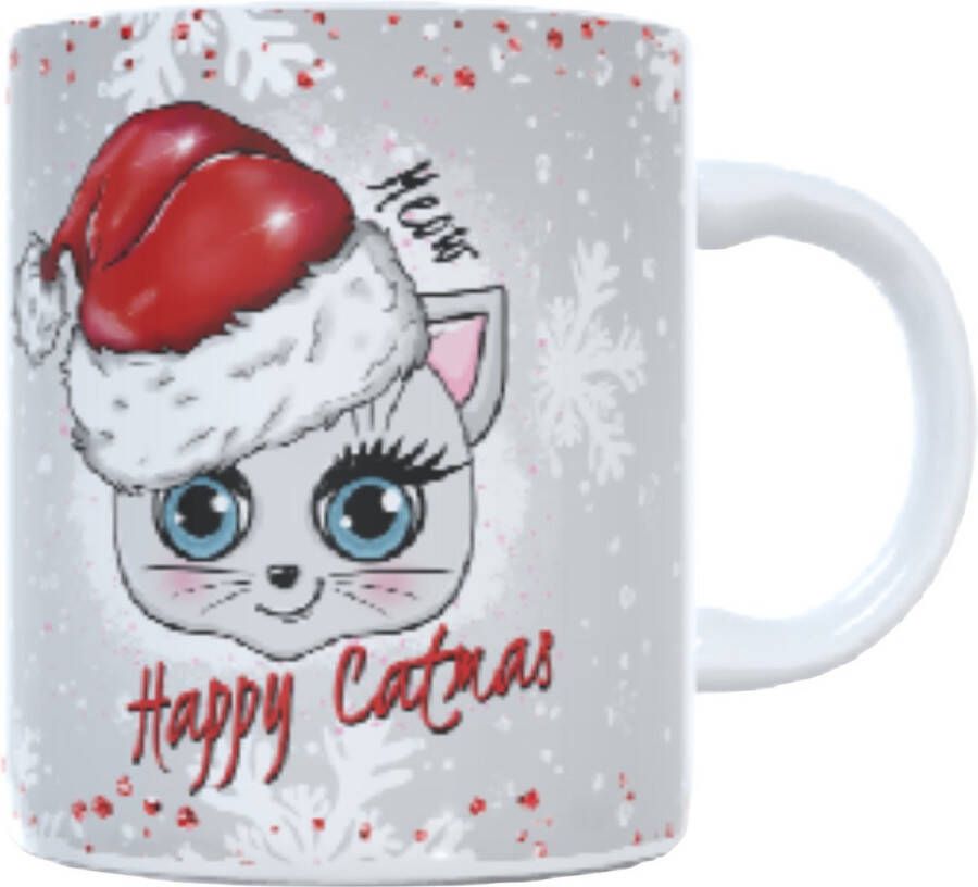 Looster-art&design Koffie beker thee mok Happy catmas kerst geschenk kat