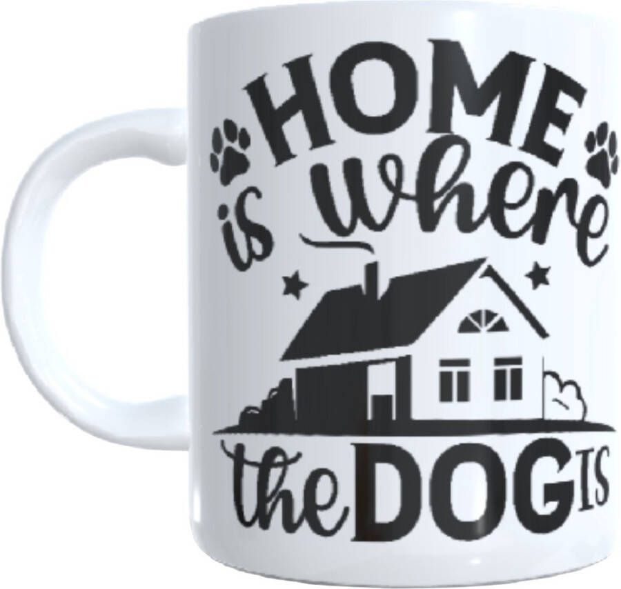 Looster-art&design Koffie beker thee mok home is where the dog is dieren hond