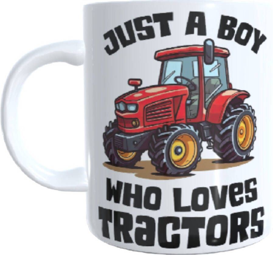 Looster-art&design Koffie beker thee mok just a boy who loves tractors boer boerderij