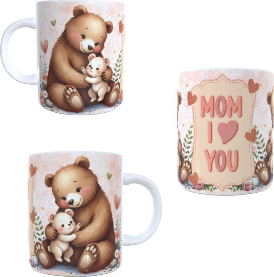 Looster-art&design Koffie beker thee mok Mom I love you bear lief beertjes