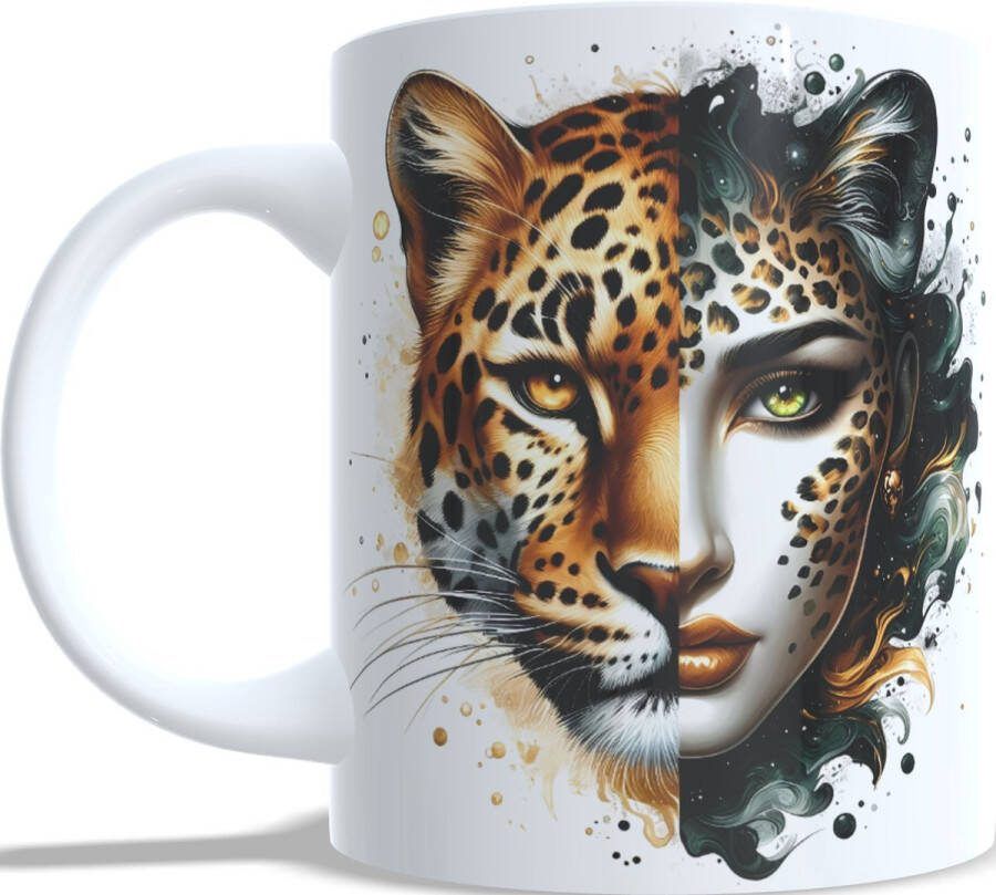 Looster-art&design Koffie beker thee mok panter vrouw gezicht