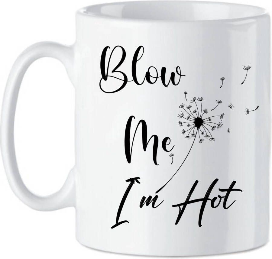 Looster-art&design Koffie beker thee mok Spreuk Blow me I`m hot quote bloem