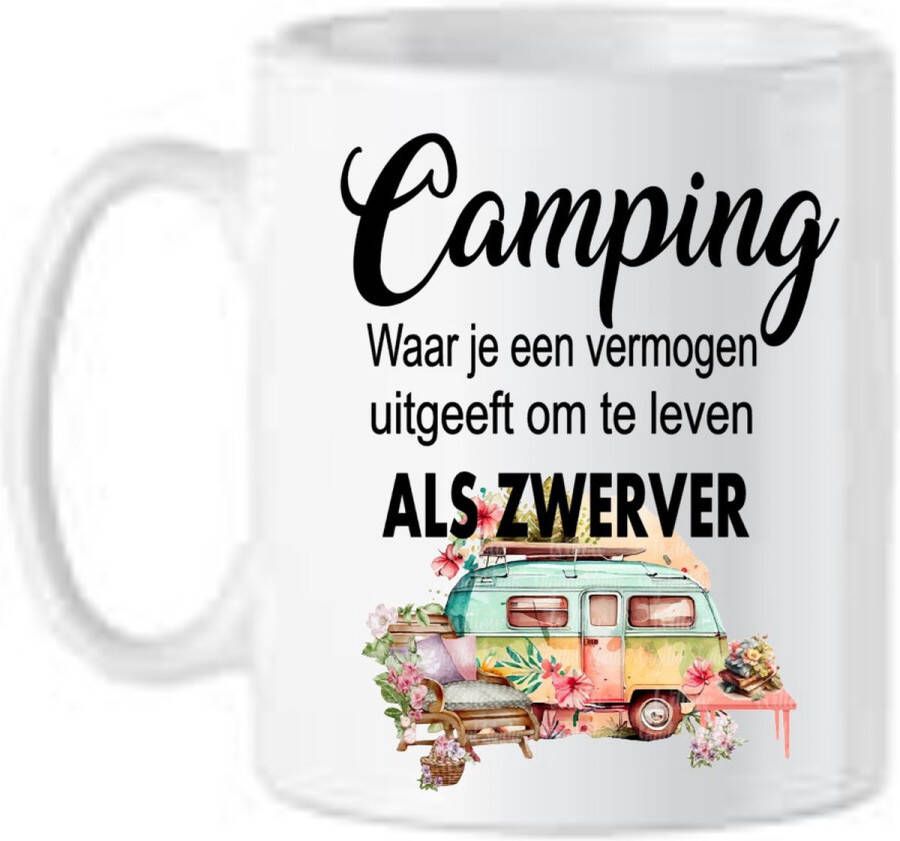 Looster-art&design Koffie beker Thee mok spreuk Camping Life Vakantie Funny tekst