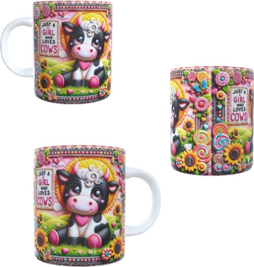 Looster-art&design Koffie beker thee mok spreuk Just a girl who love`s cows