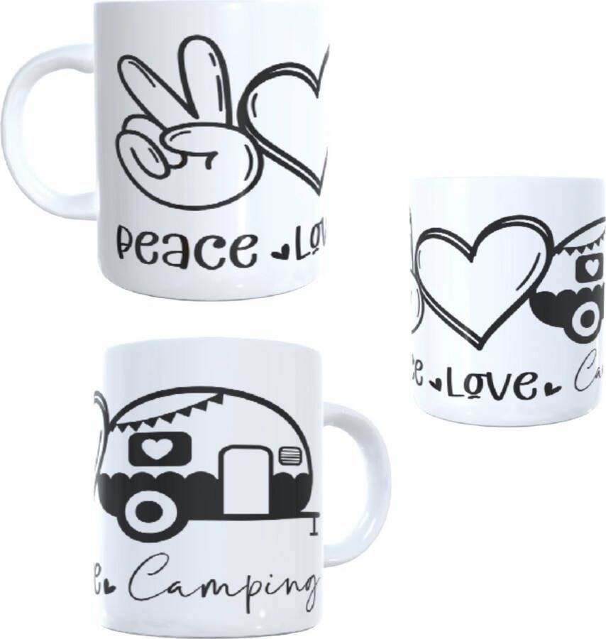 Looster-art&design Koffie beker thee mok tekst Peace love camping camper