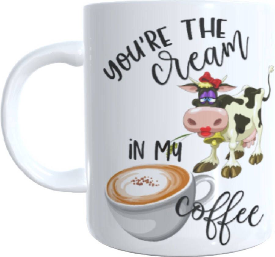 Looster-art&design Koffie beker thee mok tekst spreuk you`re the cream off my coffee koe