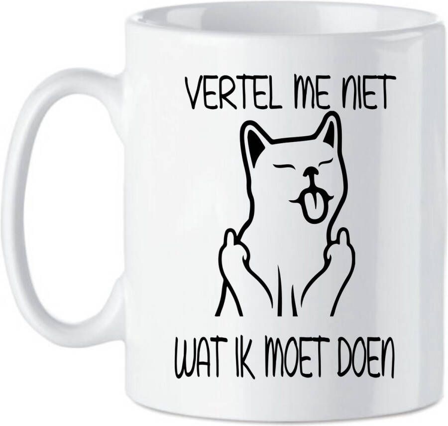 Looster-art&design Koffie beker thee mok tekst vertel met niet wat ik moet doen grappige kat
