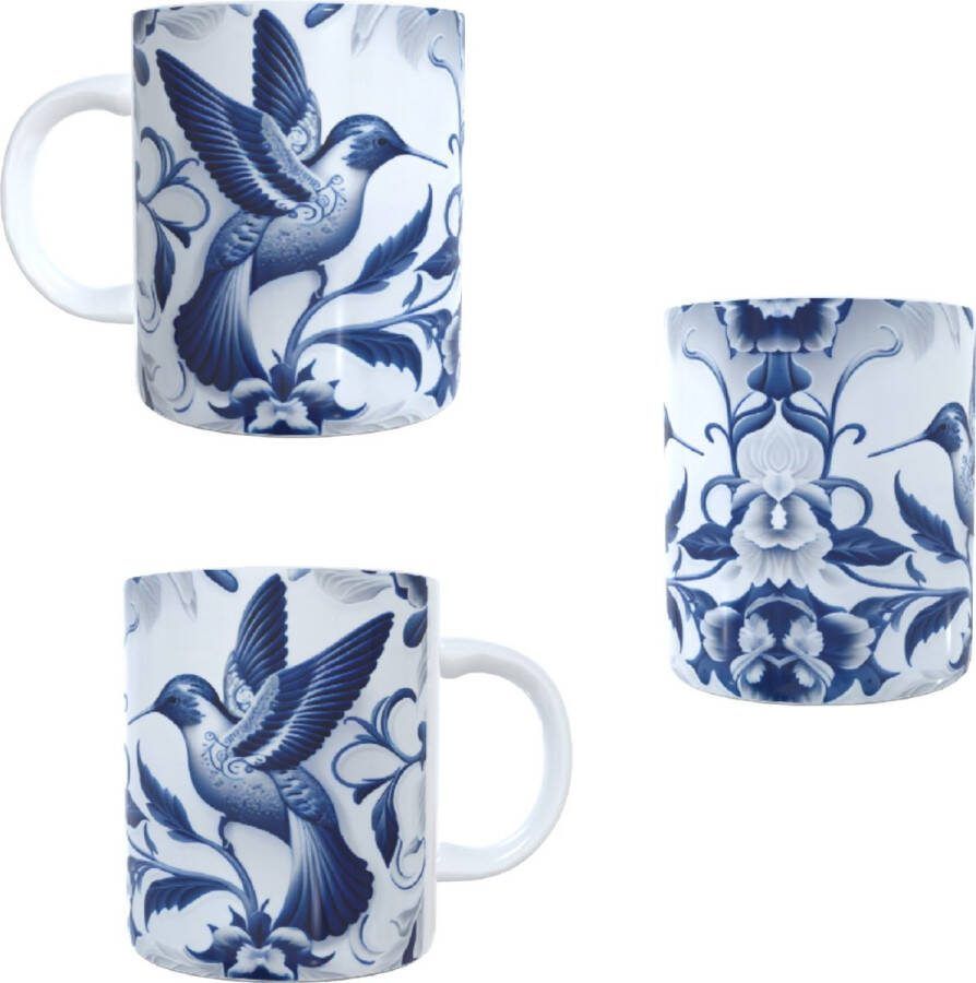 Looster-art&design Koffie beker thee mok vogels blauw print