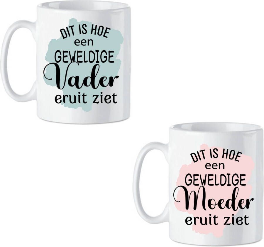 Looster-art&design Set 2 x Koffie beker thee mok dit is hoe een geweldige vader moeder eruit ziet