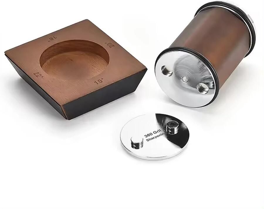 Lopoleis Messenslijper – De Rollende Messenslijper – Diamanten & Ceramische schijf – Slijpsteen Wetsteen – Aanzetstaal – Messenslijpsysteem voor keukenmessen – 15° 18° 20° 22° – Walnoothout