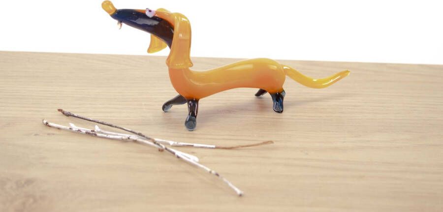 Loranto Dwerg Teckel van Glas Oranje Honden beeldje Hond Glazen Beeldjes Decoratieve Beeldjes