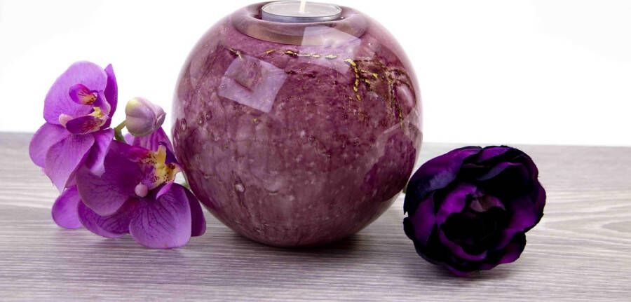 Loranto Mini Urn Waxinelichthouders paars theelichtje kleine urn van Mondgeblazen Glas (14cm)