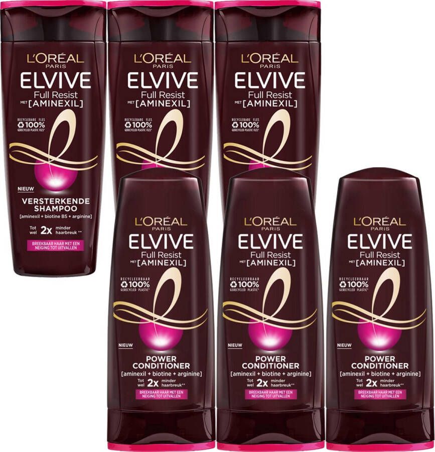 L Oréal Paris L'Oréal Elvive Full Resist 3 x Shampoo 250ml 3 x Conditioner 200ml Voordeelverpakking