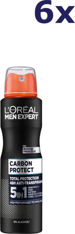 L Oréal Paris 6x L'Oreal Men Expert Deodorant Spray 150ml Carbon