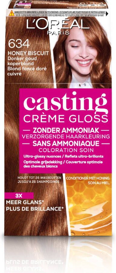 L Oréal Paris Casting Crème Gloss 634 Honey Biscuit Donker Goud Koperblond Semi-permanente haarverf