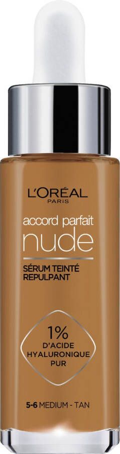 L Oréal Paris L'Oréal Paris Accord Parfait Nude Volumegevend Getint Serum Foundation met hyaluronzuur 5-6 Medium Tan 30ml Vegan