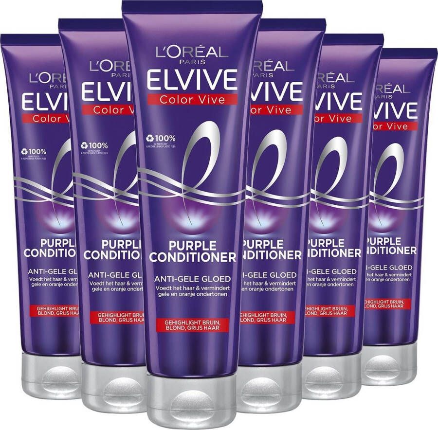 L Oréal Paris Elvive Color Vive Purple Conditioner Voordeelverpakking Blond & Grijs Haar 6 x 150ml