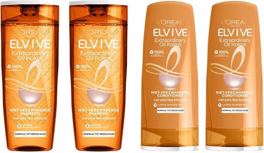 L Oréal Paris Elvive Extraordinairy Oil Fijne Kokosolie 2 Shampoo & 2 Conditioner