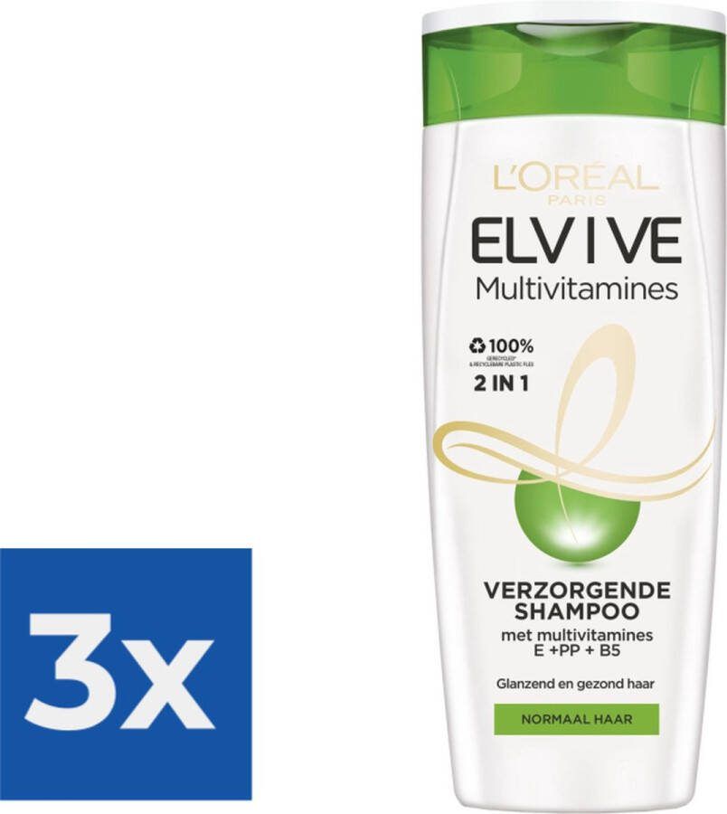 L Oréal Paris Elvive Multivitamines 2-in-1 250 ml Shampoo Voordeelverpakking 3 stuks