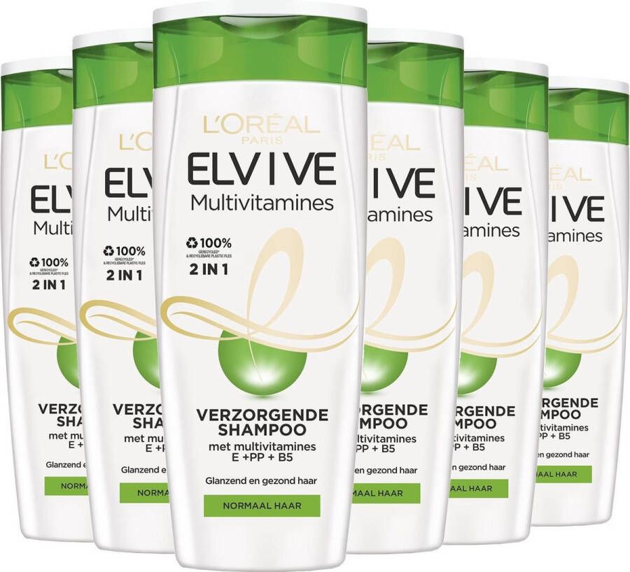 L Oréal Paris Elvive Multivitamines 2 in 1 Shampoo 6 x 250 ml Normaal Tot Vet Haar- Voordeelverpakking