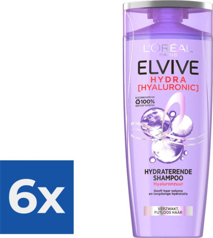 L Oréal Paris Elvive Shampoo Hydra Hyaluronic Hydraterend 250 ml Voordeelverpakking 6 stuks