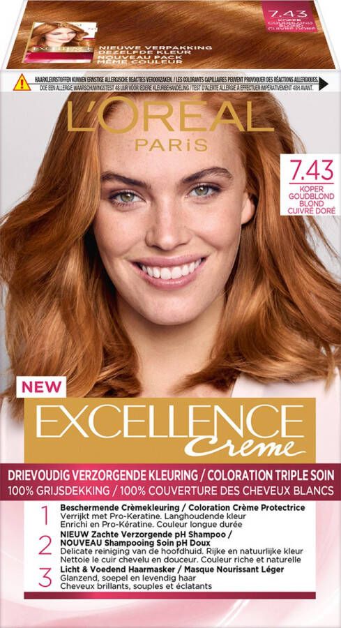 L Oréal Paris Excellence Crème 7.43 Koper Goudblond Permanente Haarverf