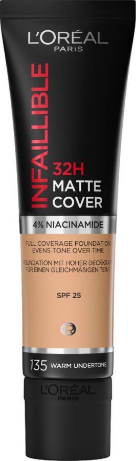 L Oréal Paris Infaillible 32H Matte Cover Foundation 135 Foundation met een volledige dekking en een matte finish 30 ml