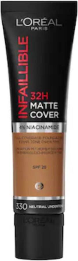 L Oréal Paris Infaillible 32H Matte Cover Foundation 330 Noise Langhoudende Matterende Foundation met SPF 18 Vegan- 30 ml