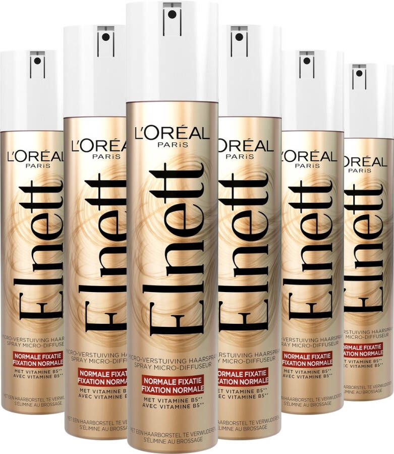 L'Oréal Paris Elnett Satin Haarspray Normale Fixatie Styling Spray voor een Natuurlijk Model 6 x 400ml multiverpakking