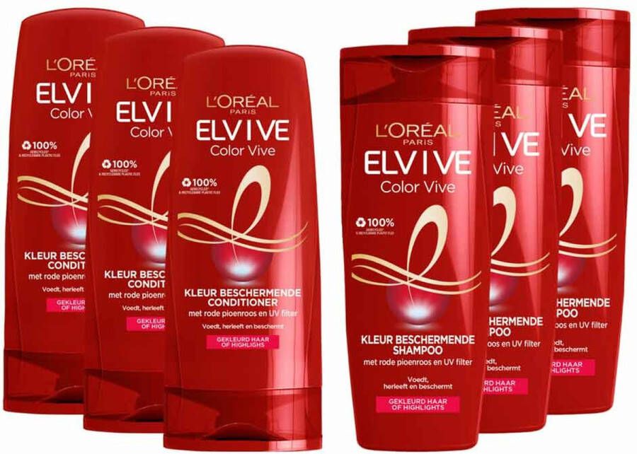 L Oréal Paris L'Oréal Elvive Color Vive Shampoo 3x 250 ml & Conditioner 3x 200 ml Pakket