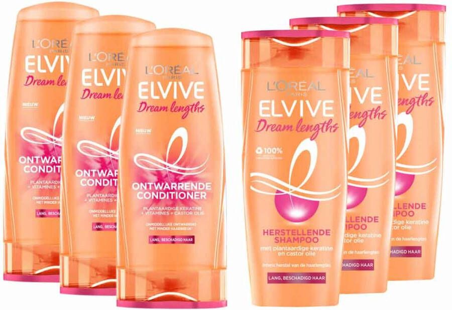 L Oréal Paris L'Oréal Elvive Dream Lengths Shampoo 3x 250 ml & Conditioner 3x 200 ml Pakket