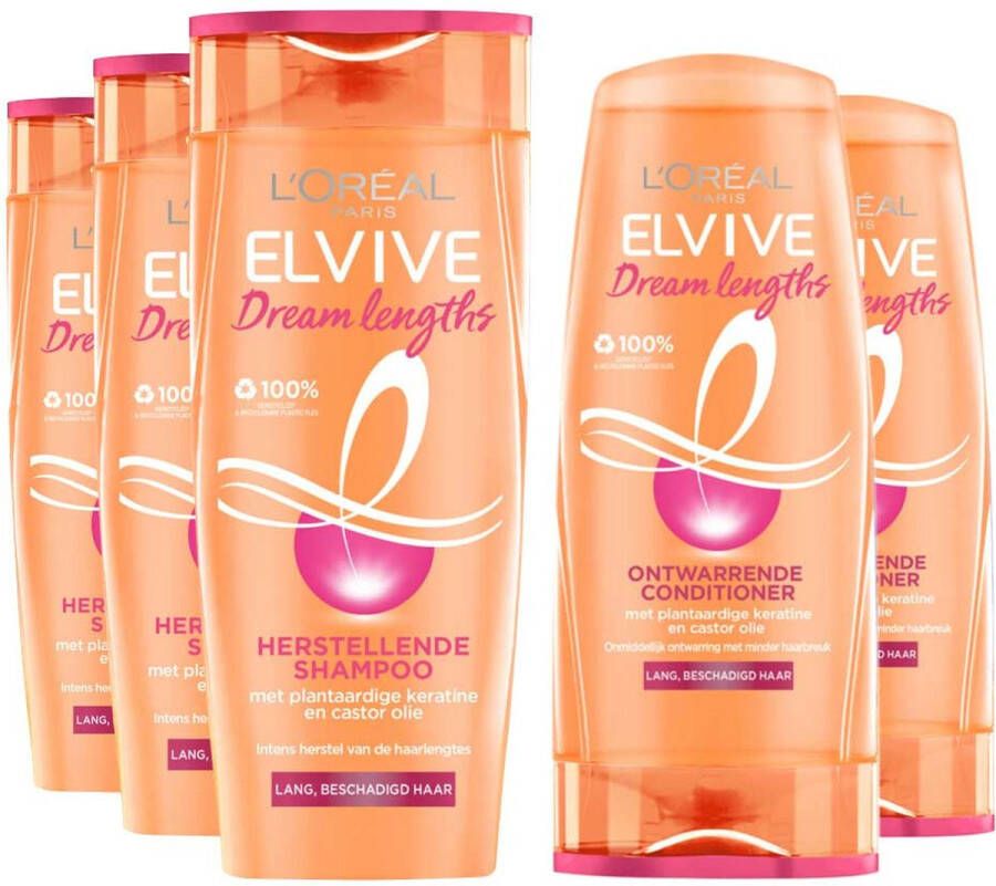 L Oréal Paris L'Oréal Elvive Dream Lengths Shampoo 3x 250 ml & Conditioner 2x 200 ml Pakket