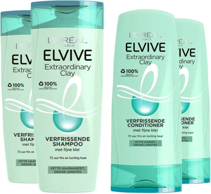 L Oréal Paris L'Oréal Elvive Extraordinary Clay Shampoo 2x 250 ml & Conditioner 2x 200 ml Pakket