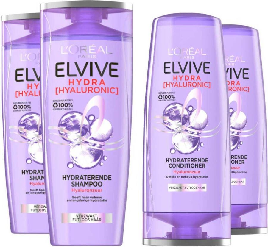 L Oréal Paris L'Oréal Elvive Hydra Hyaluronic Hydraterend Shampoo 2x 250 ml & Conditioner 2x 200 ml Pakket