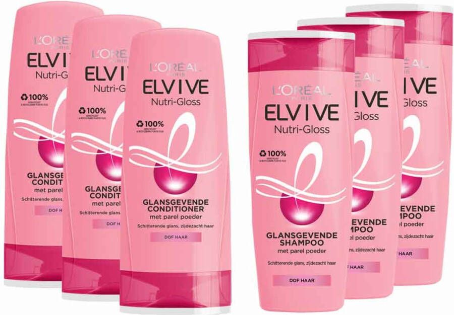 L Oréal Paris L'Oréal Elvive Nutri-Gloss – shampoo 3x 250 ml & Conditioner 3x 200 ml – Pakket