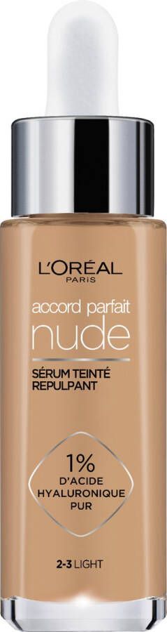 L Oréal Paris Accord Parfait Nude Volumegevend Getint Serum Foundation met hyaluronzuur 2-3 Light 30ml